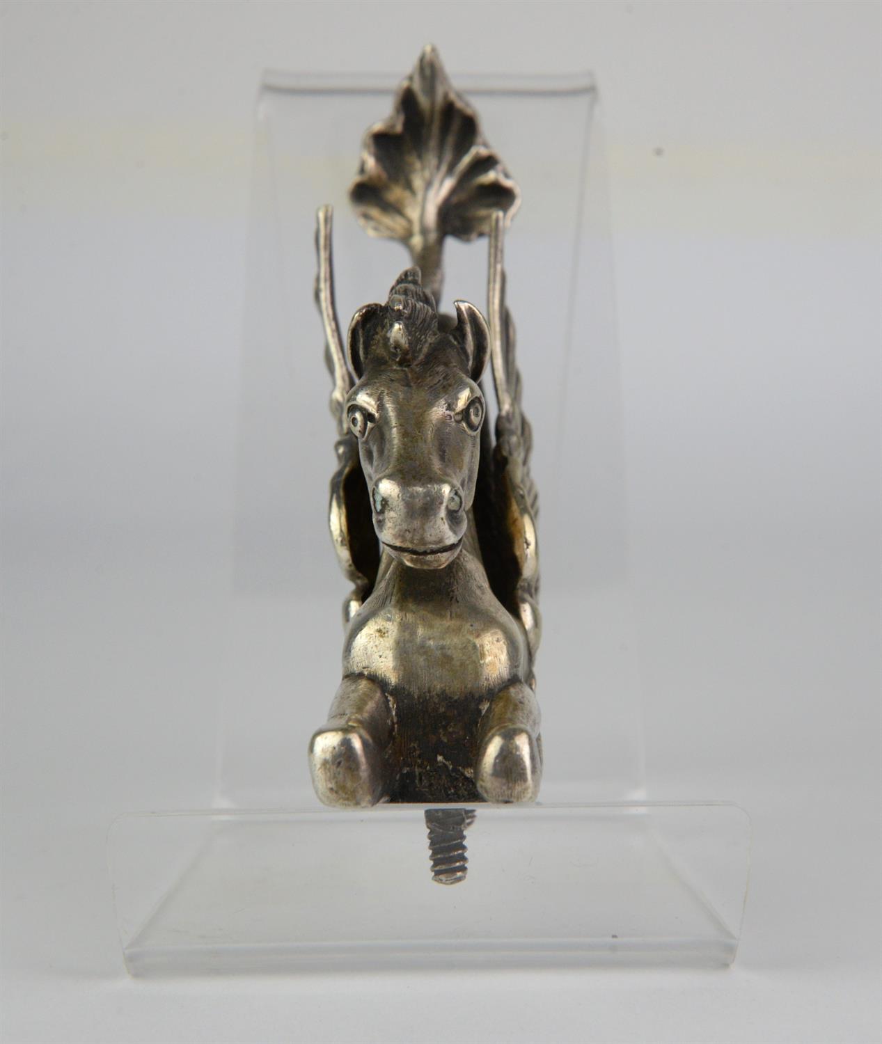 Car Mascot - Pegasus style figure of a winged horse with fish tail, White metal, 20th century, - Image 2 of 2