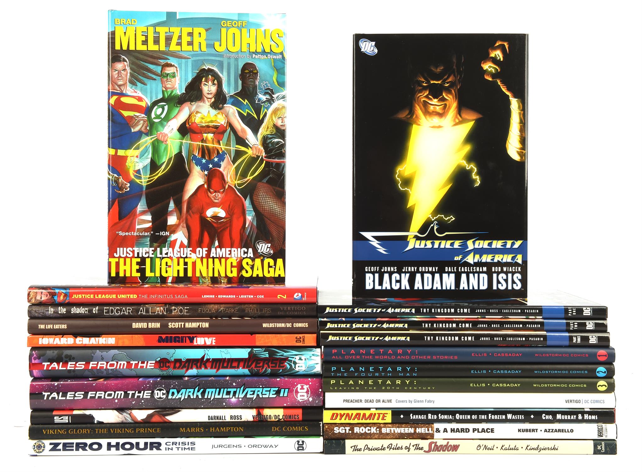 A collection of twenty-one (21) DC Hardcover graphic novels featuring Justice League of America and