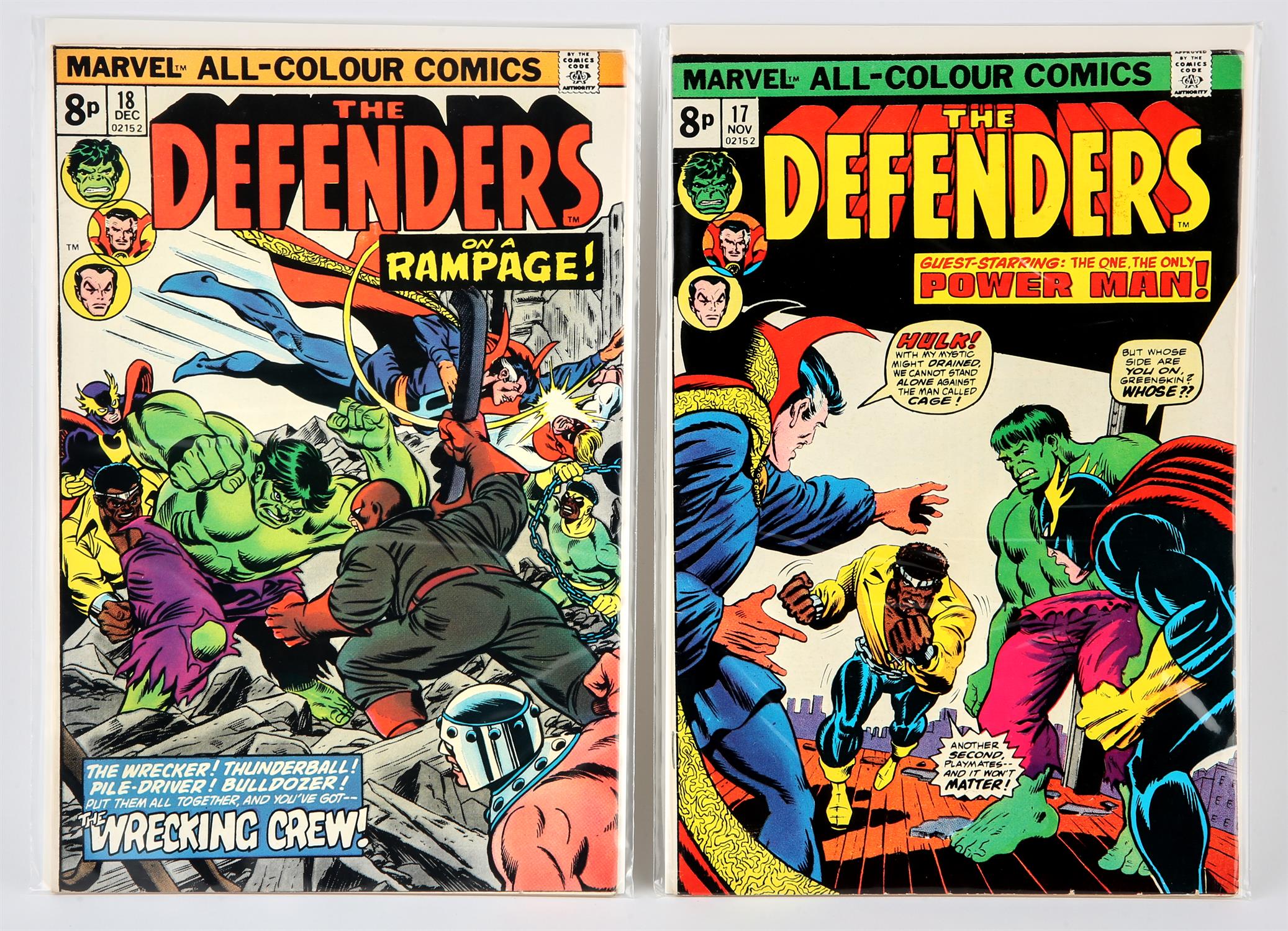 Marvel Comics: The Defenders Nos. 17 & 18 featuring the 1st appearance of the Wrecking Crew (1974).