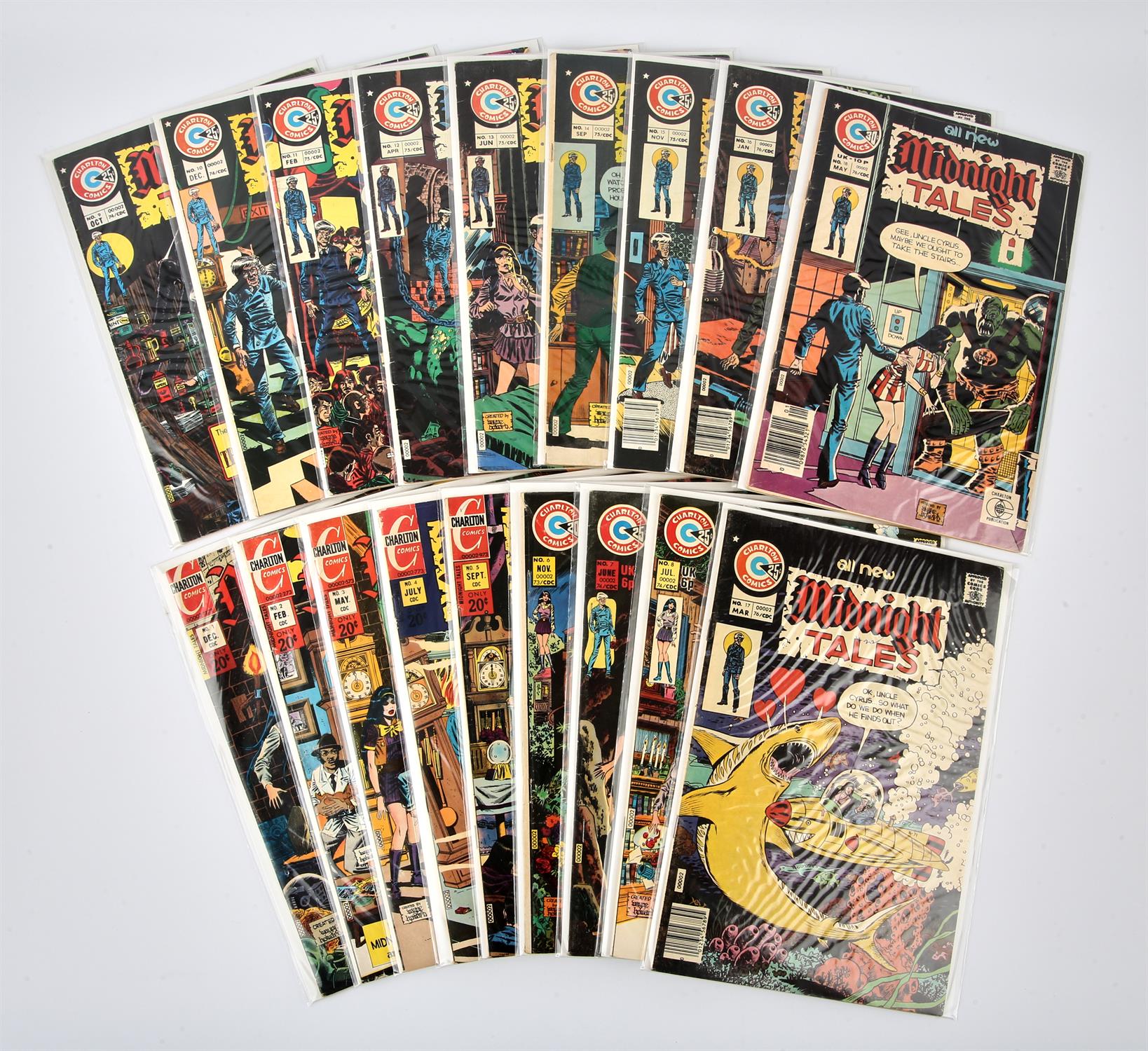 Charlton Comics: Midnight Tales, a complete run of 18 comics (1972 onwards). A complete run of