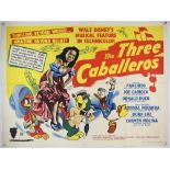 The Three Caballeros (1944) British Quad film poster, Walt Disney, folded, 30 x 40 inches.