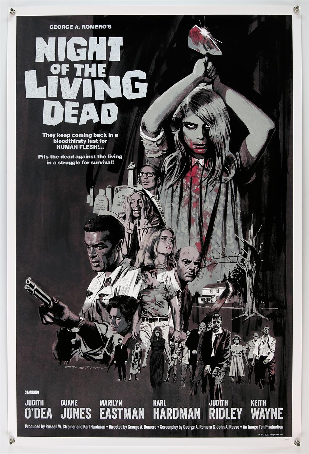 Night of the Living Dead - Paul Mann design film poster, hand numbered, rolled, 24 x 36 inches.