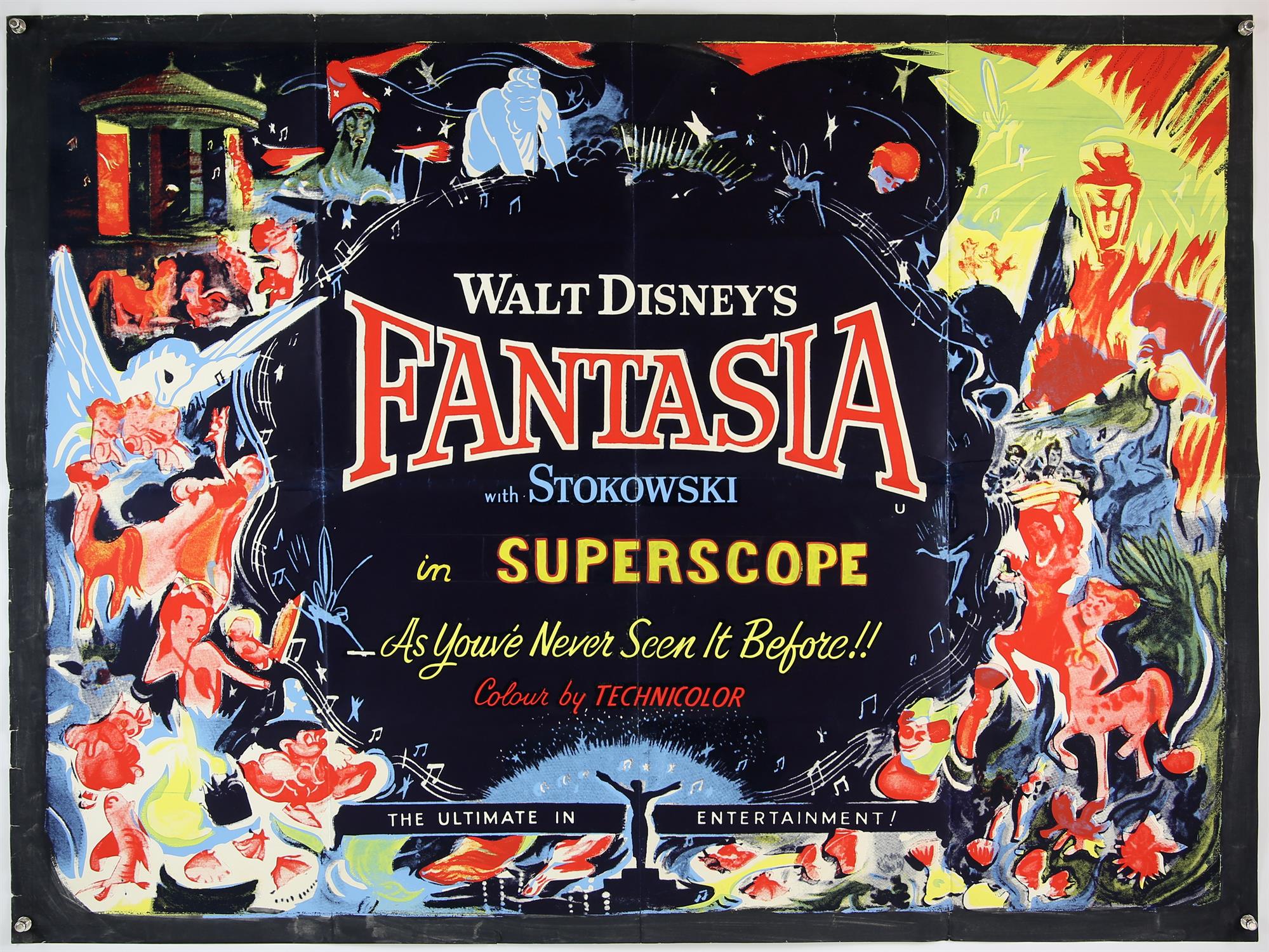 Walt Disney's Fantasia (R-1960's) British Quad film poster, folded, 30 x 40 inches.