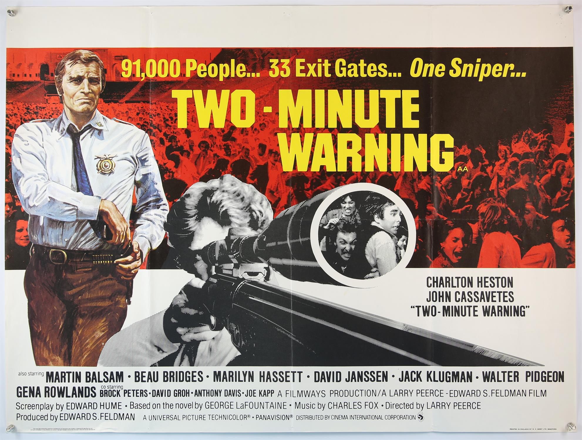 13 British Quad film posters from the 1970's. Two Minute Warning, Inside Out, Death Weekend,