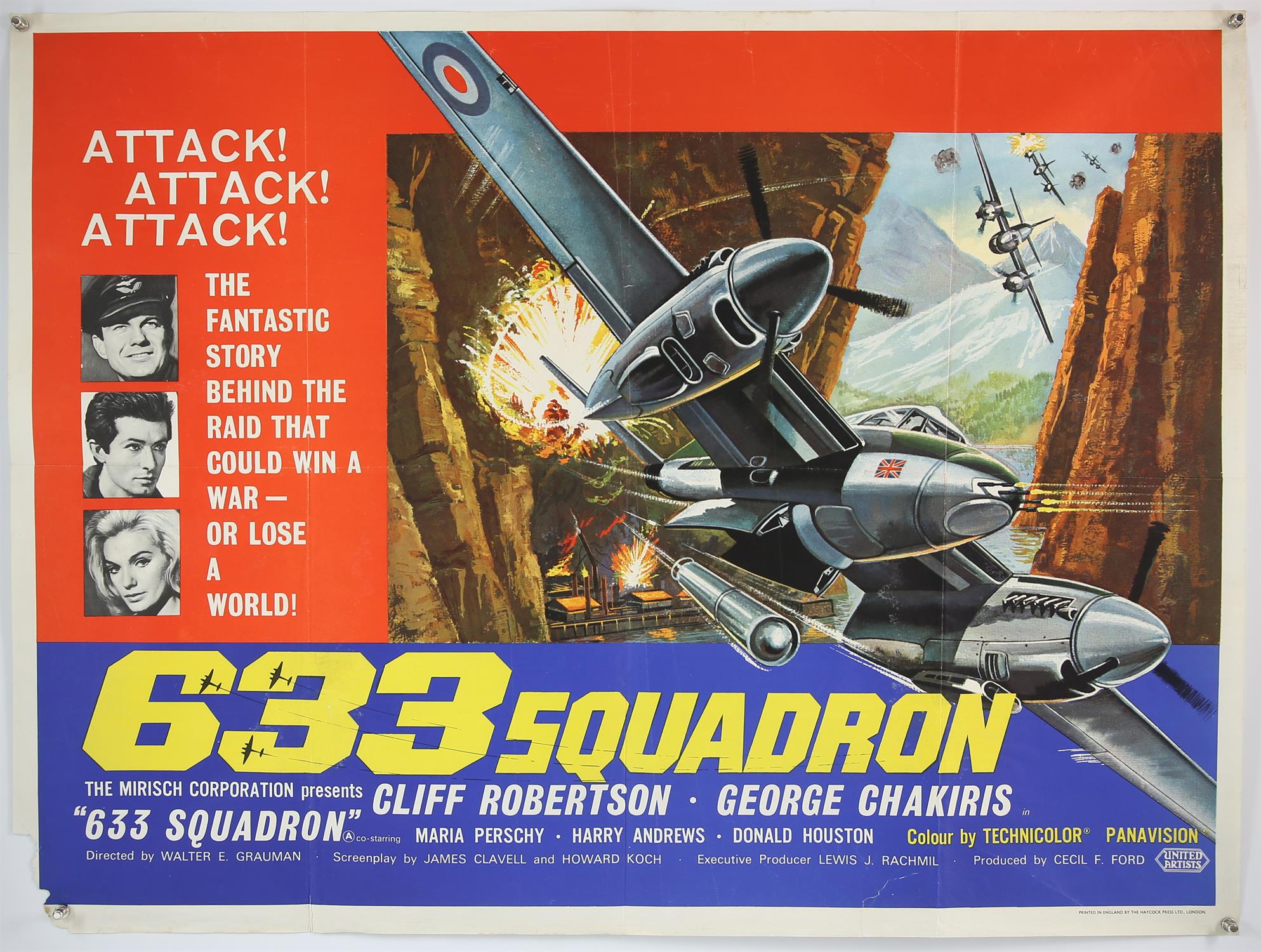 633 Squadron (1964) British Quad ‘full colour’ film poster for the WW2 film starring Cliff