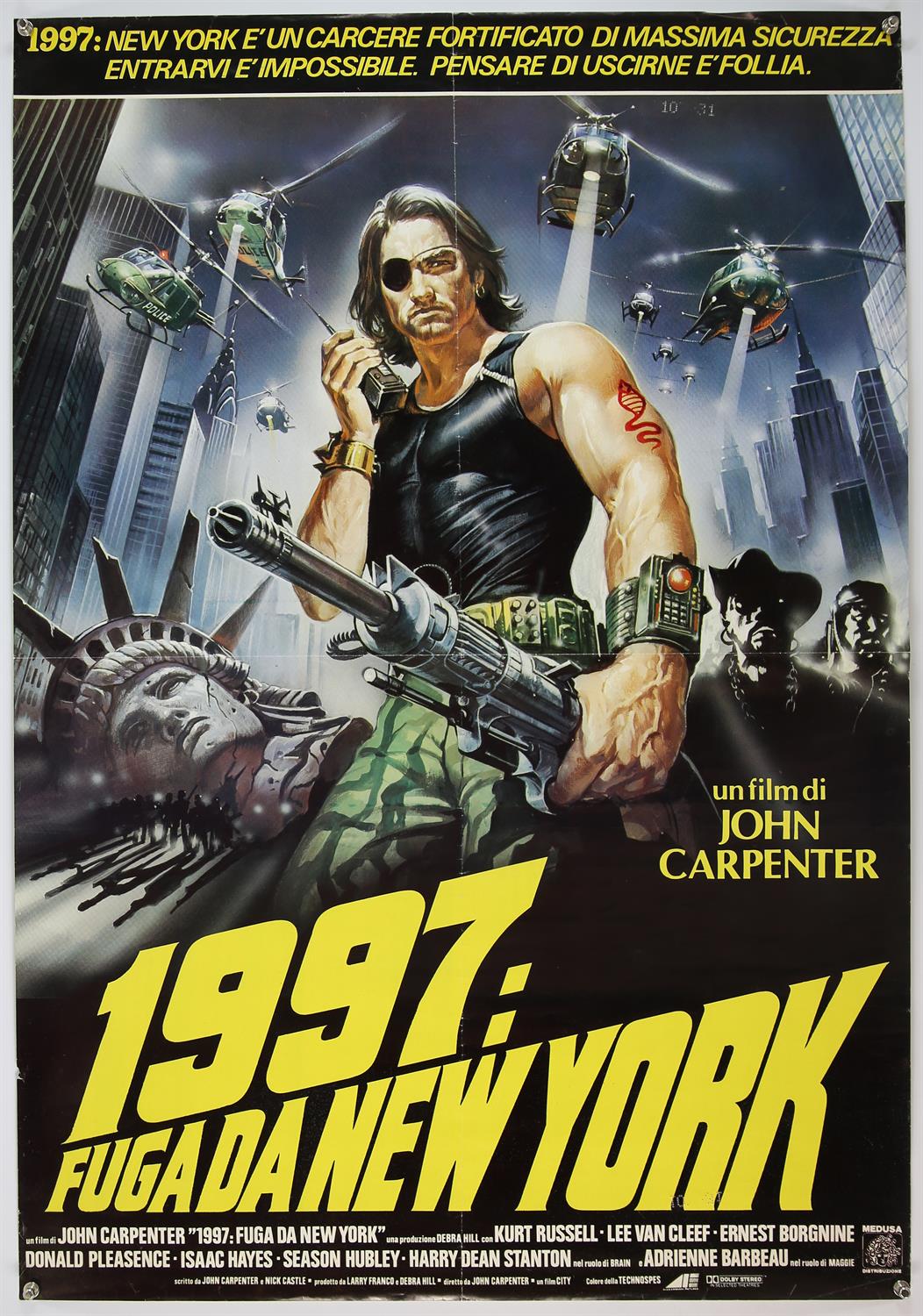 Escape From New York (1981) Italian film poster, directed by John Carpenter, folded.