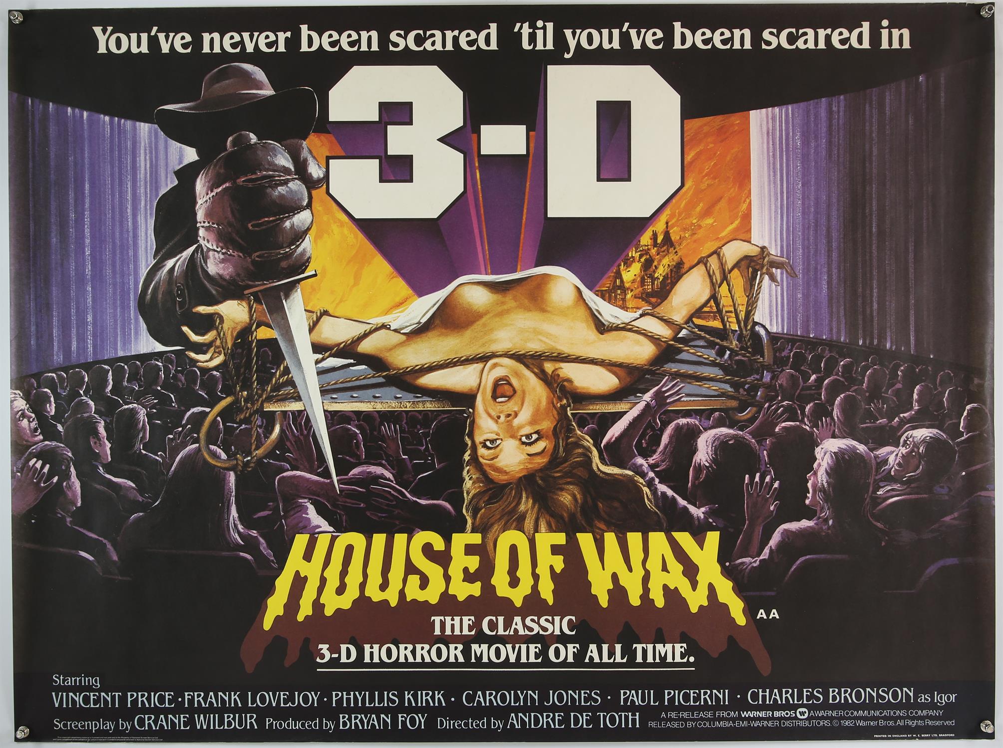 House Of Wax 3-D (1982) British Quad film poster, Horror starring Vincent Price, rolled,