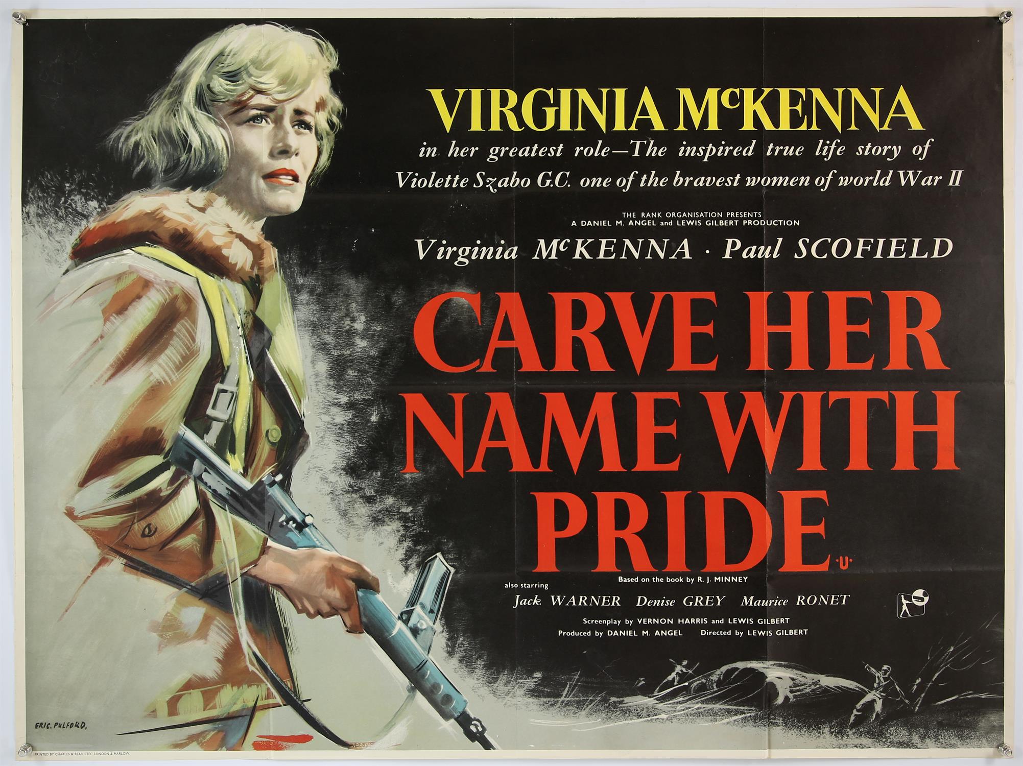 Carve Her Name With Pride (1958) British Quad film poster, starring Virginia McKenna and Paul