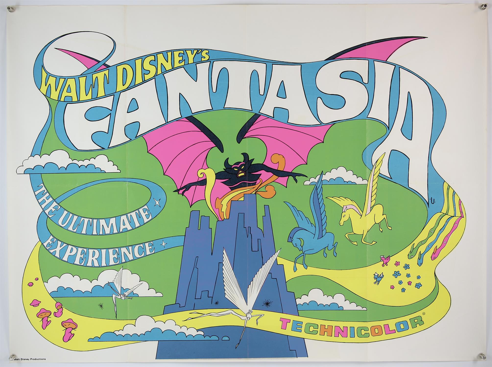 Walt Disney's Fantasia (1970's) British Quad film poster, folded, 30 x 40 inches and a One Sheet - Image 2 of 2