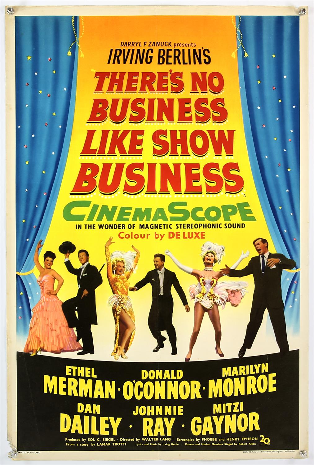 There's No Business Like Show Business (1954) UK Double Crown film poster, starring Marilyn Monroe,