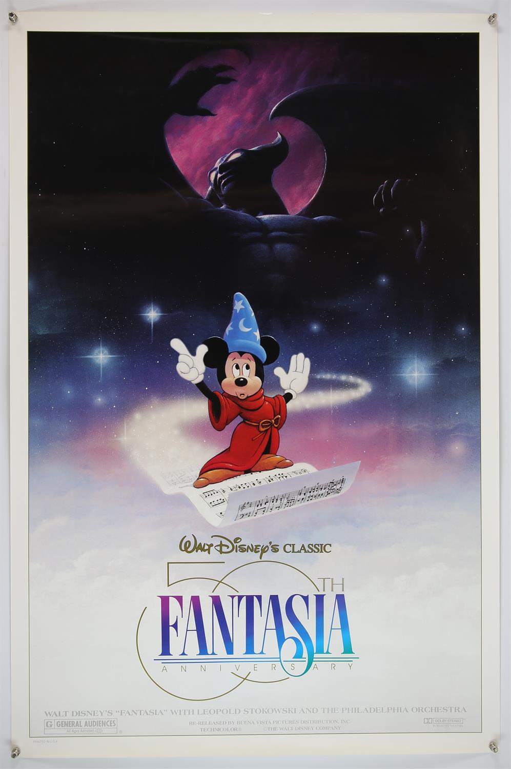 Walt Disney's Fantasia (1970's) British Quad film poster, folded, 30 x 40 inches and a One Sheet