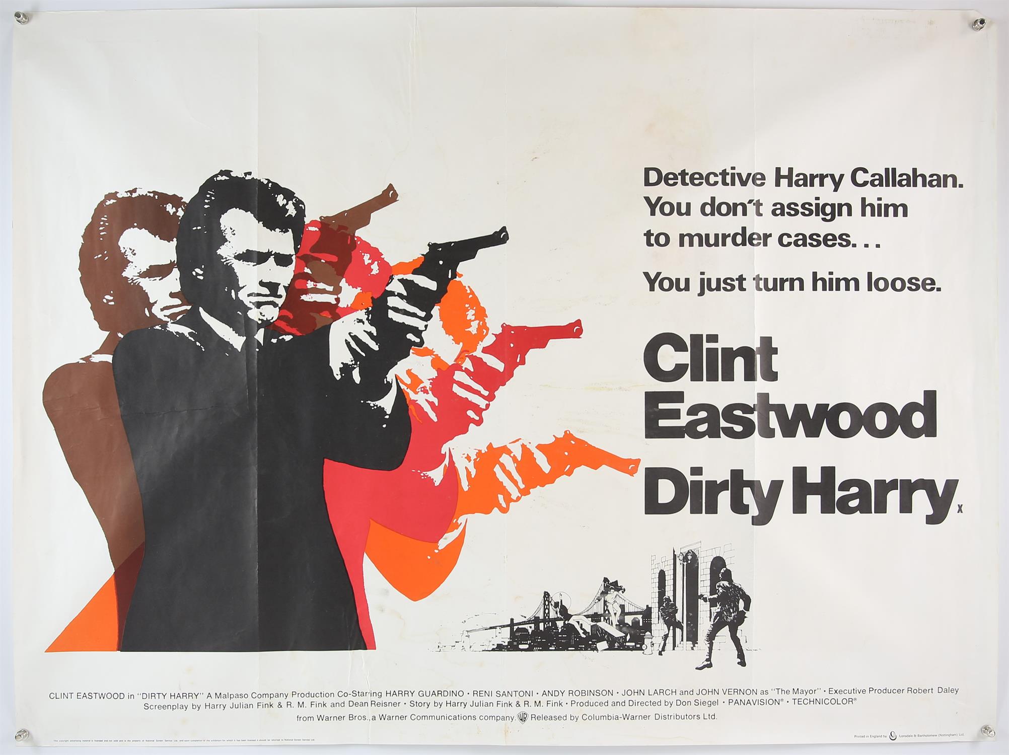 Dirty Harry (1971) British Quad film poster, starring Clint Eastwood, Columbia-Warner, folded,