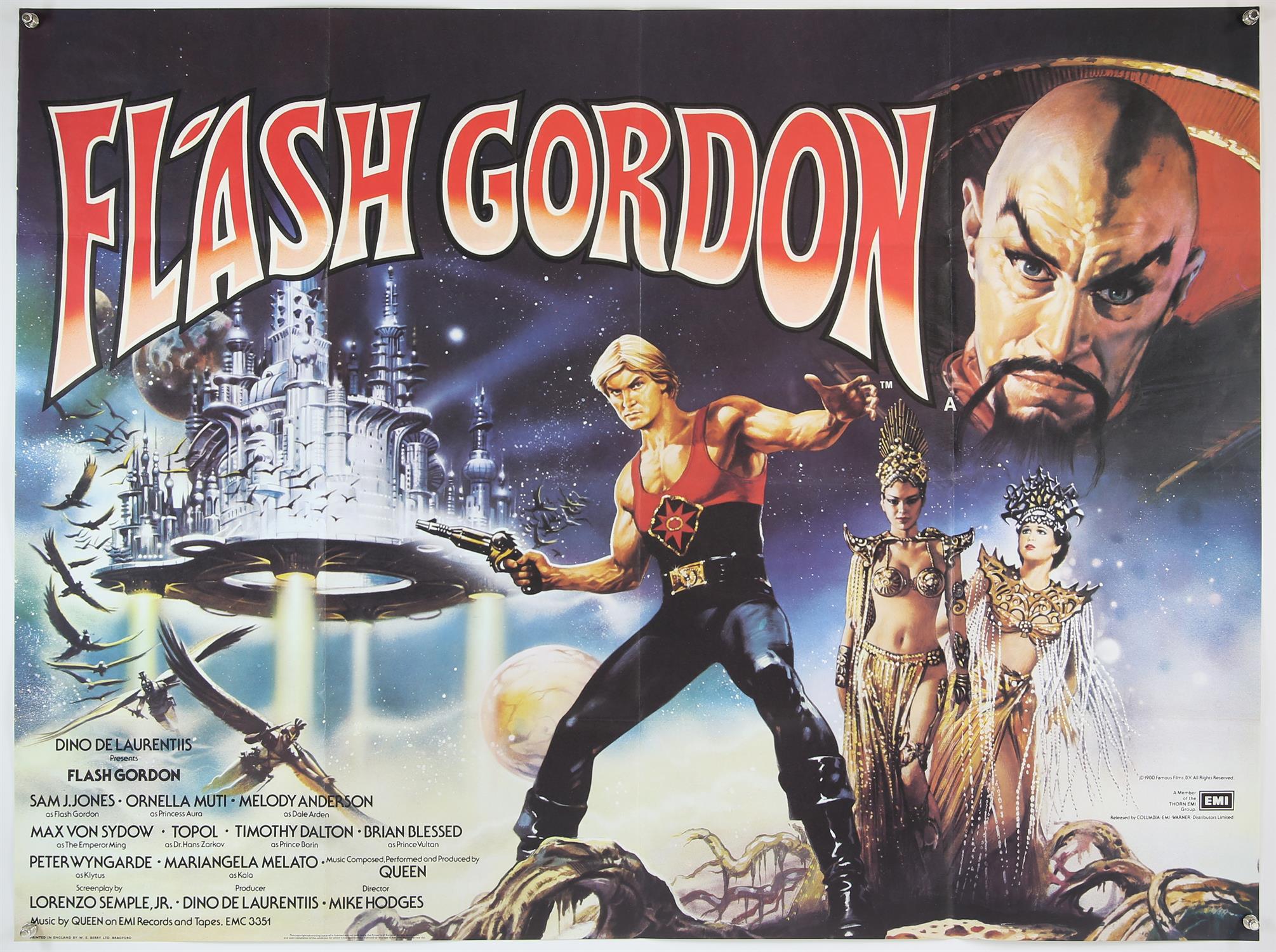 Flash Gordon (1980) British Quad film poster, starring Sam Jones, Columbia EMI Warner, folded,