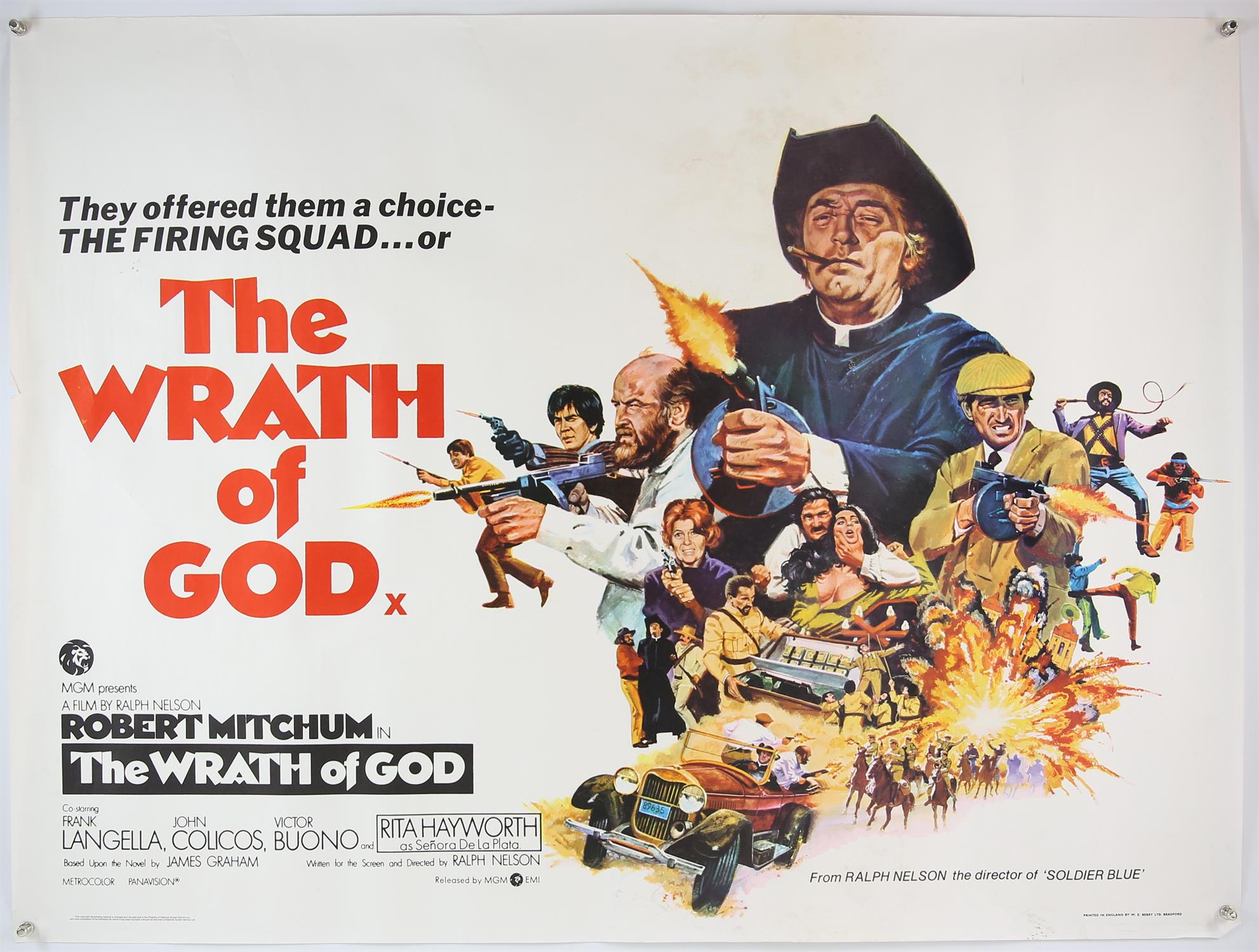 Five British Quad film posters, The Wrath of God x 2, For a Few Bullets More, Klute,