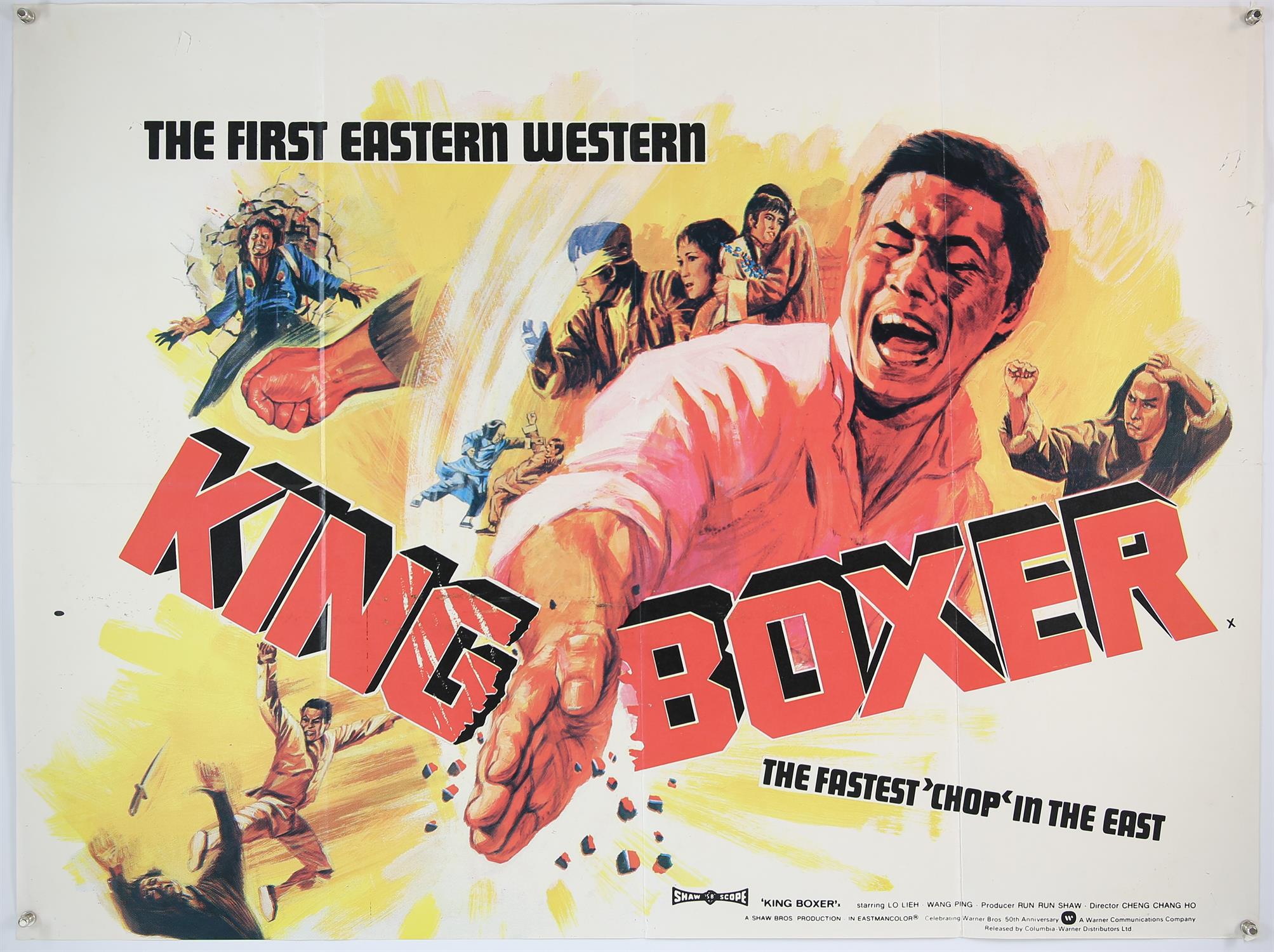 Five Martial Arts film posters including British Quads for King Boxer (1972), artwork by Tom