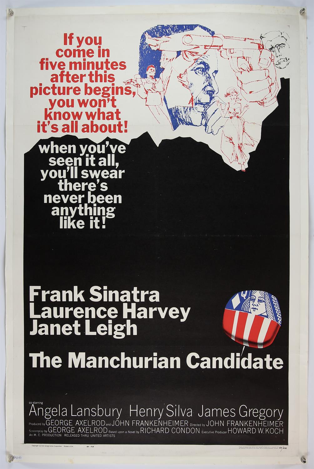 The Manchurian Candidate (1962) US One Sheet film poster, starring Frank Sinatra & Janet Leigh,