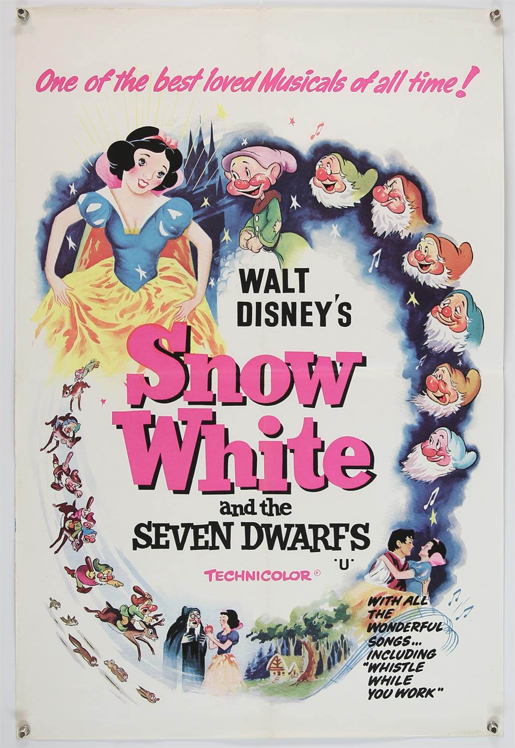 Walt Disney's Snow White and the Seven Dwarfs (1964) UK Double Crown film poster, folded,