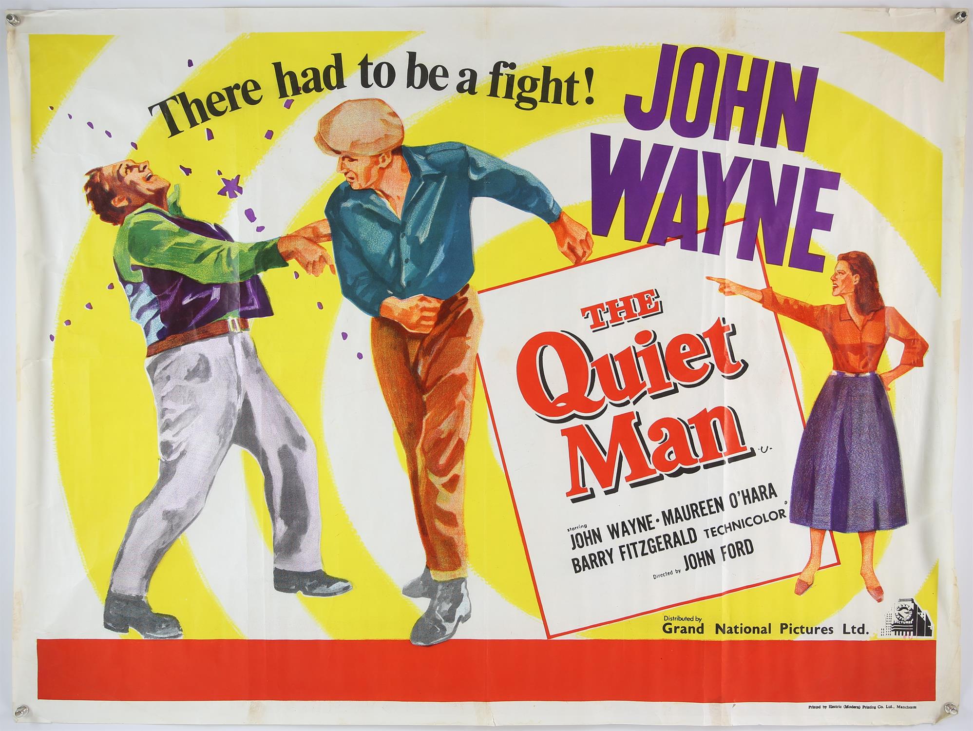 The Quiet Man (R-1957) British Quad film poster, directed by John Ford and starring John Wayne,