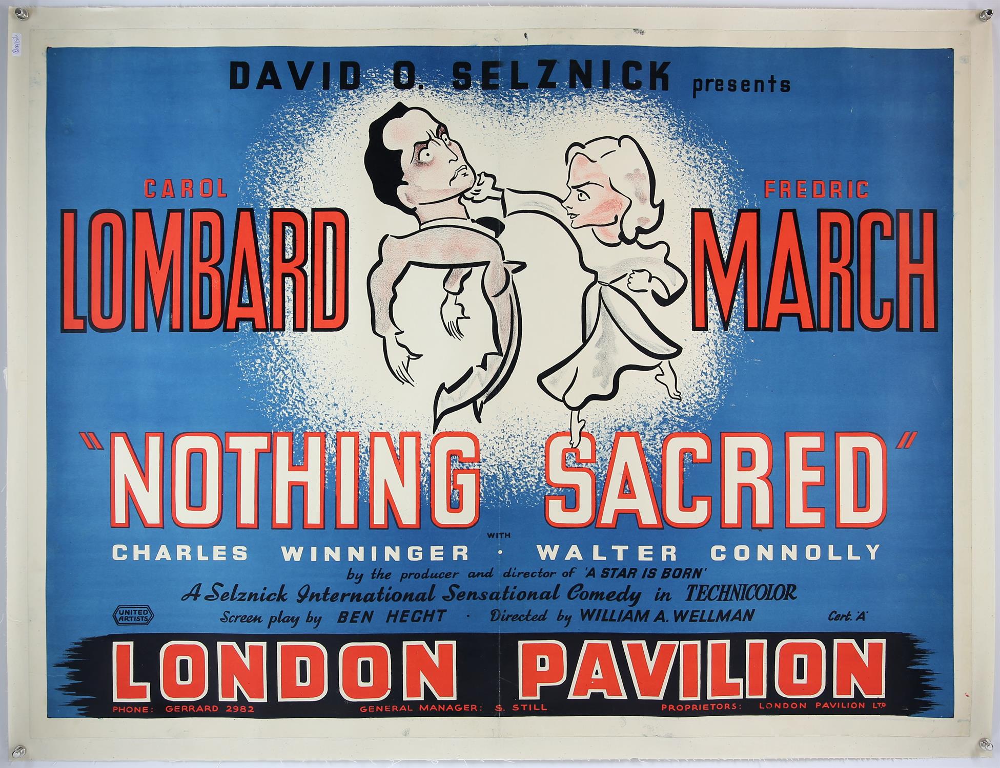 Nothing Sacred (1937) RR British Quad film poster, linen backed, 30 x 40 inches.