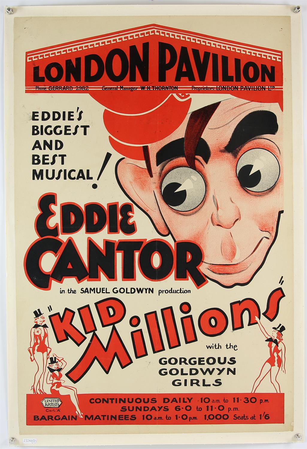 Kid Millions (1934) UK Double Crown film poster starring Eddie Cantor, linen backed, 20 x 30 inches.