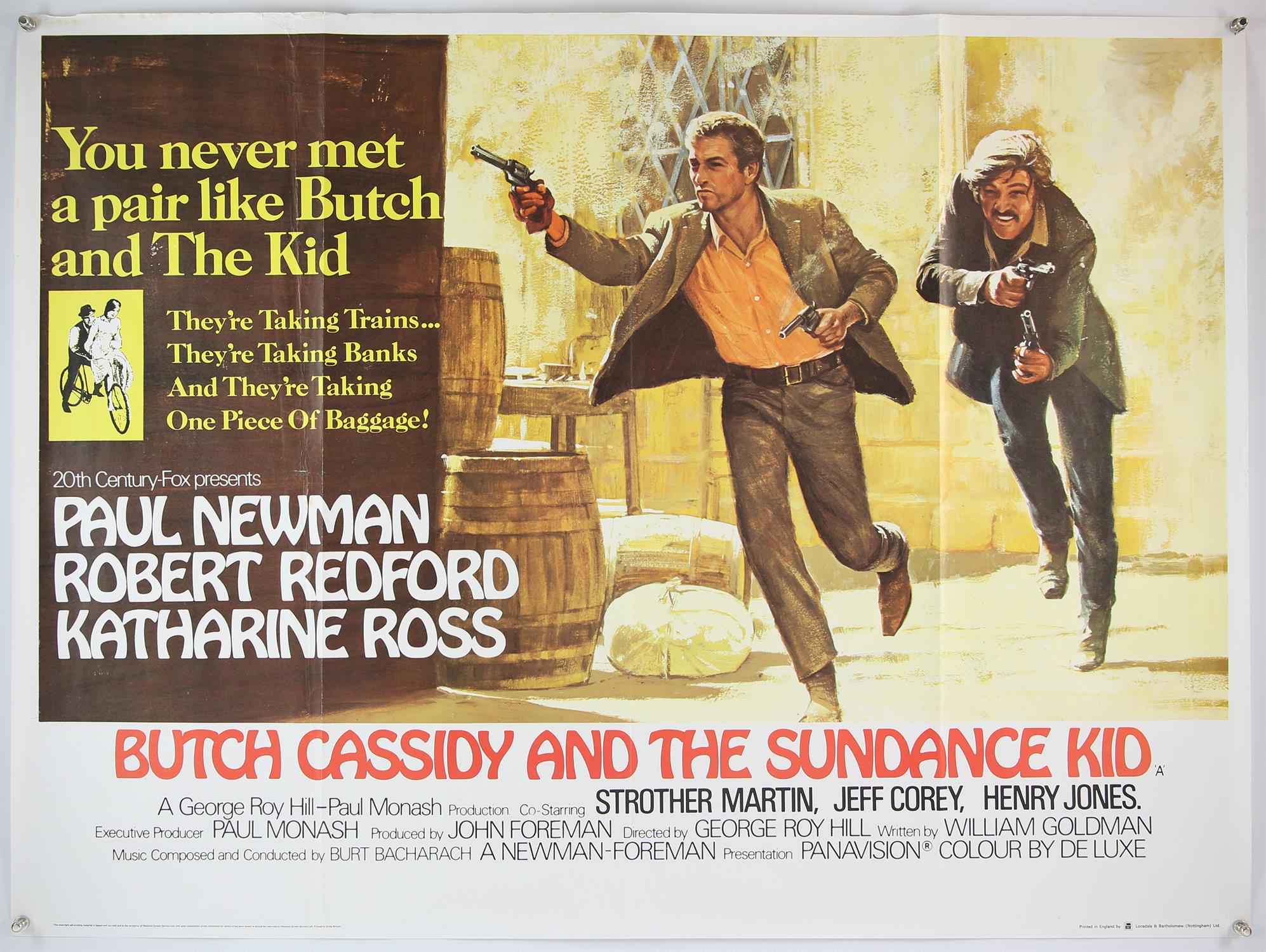 Butch Cassidy And The Sundance Kid (1969) British Quad film poster, artwork by Tom Beauvais, folded,