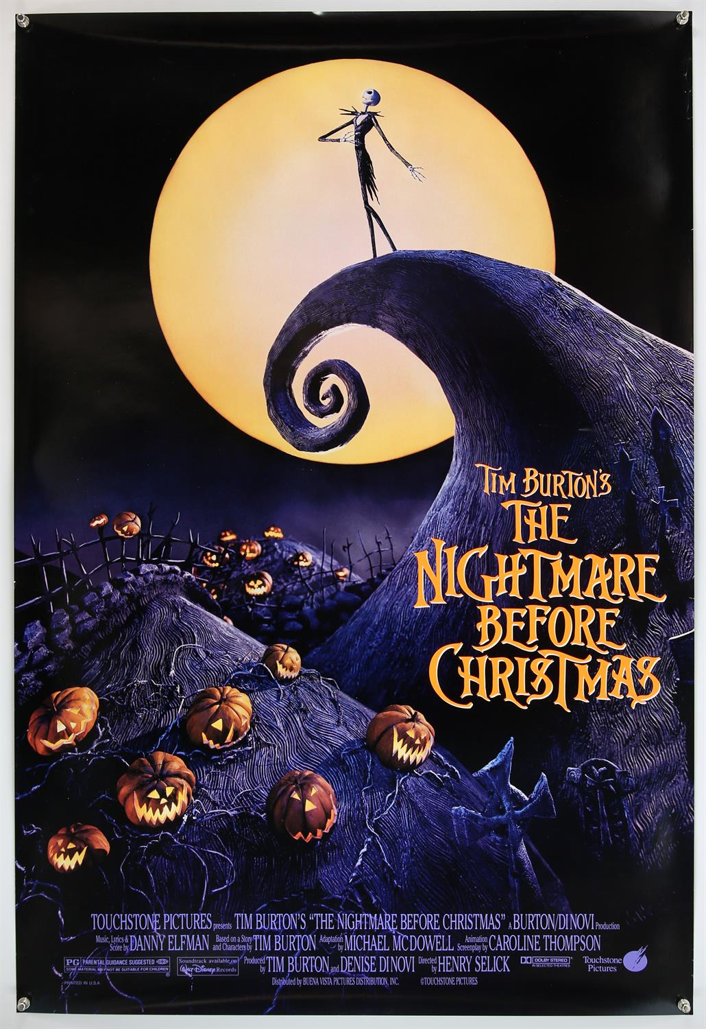 The Nightmare Before Christmas (1993) US One sheet film poster, directed by Tim Burton, Touchstone,