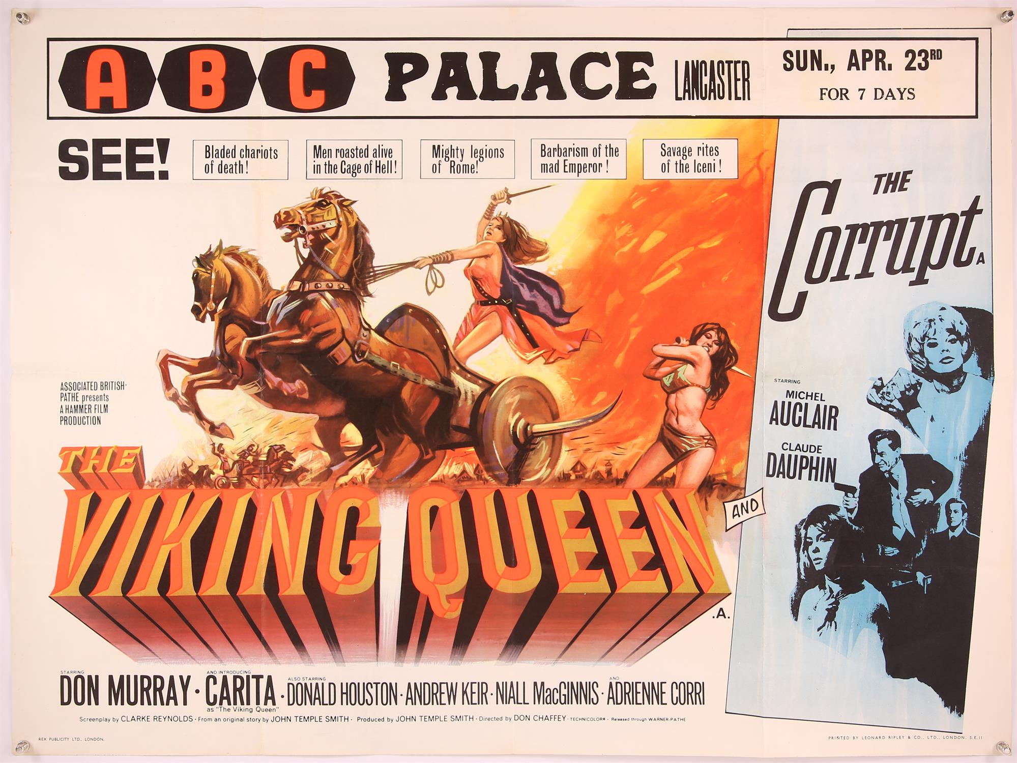 The Viking Queen / The Corrupt (1967) British Quad film poster, Hammer Film Production with artwork