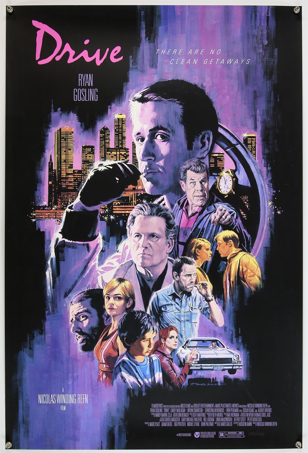 Drive (10 Year Anniversary) Poster with design by Paul Mann, numbered, purple version, rolled,