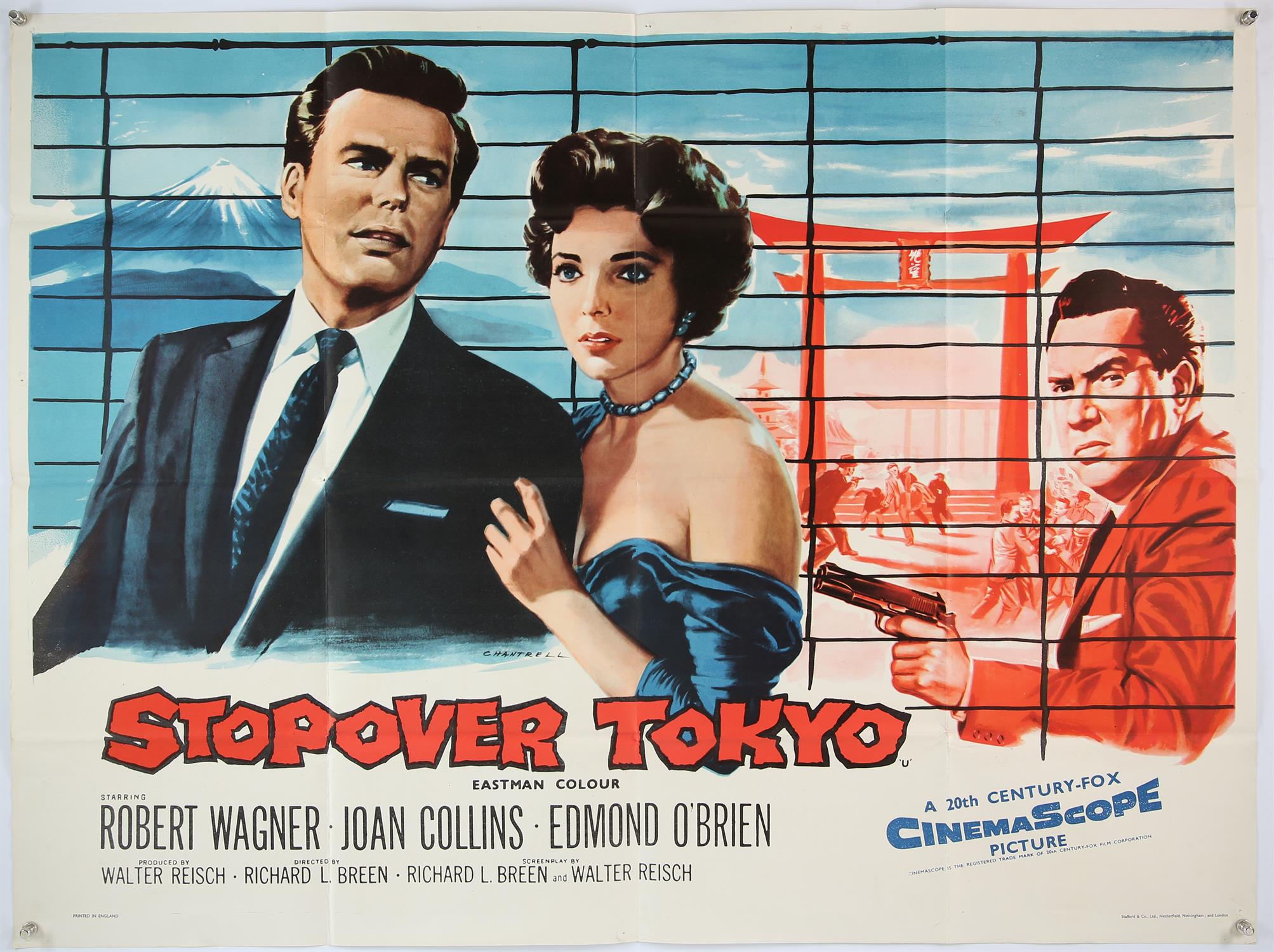 Stopover Tokyo (1957) British Quad film poster, starring Robert Wagner, artwork by Tom Cantrell,
