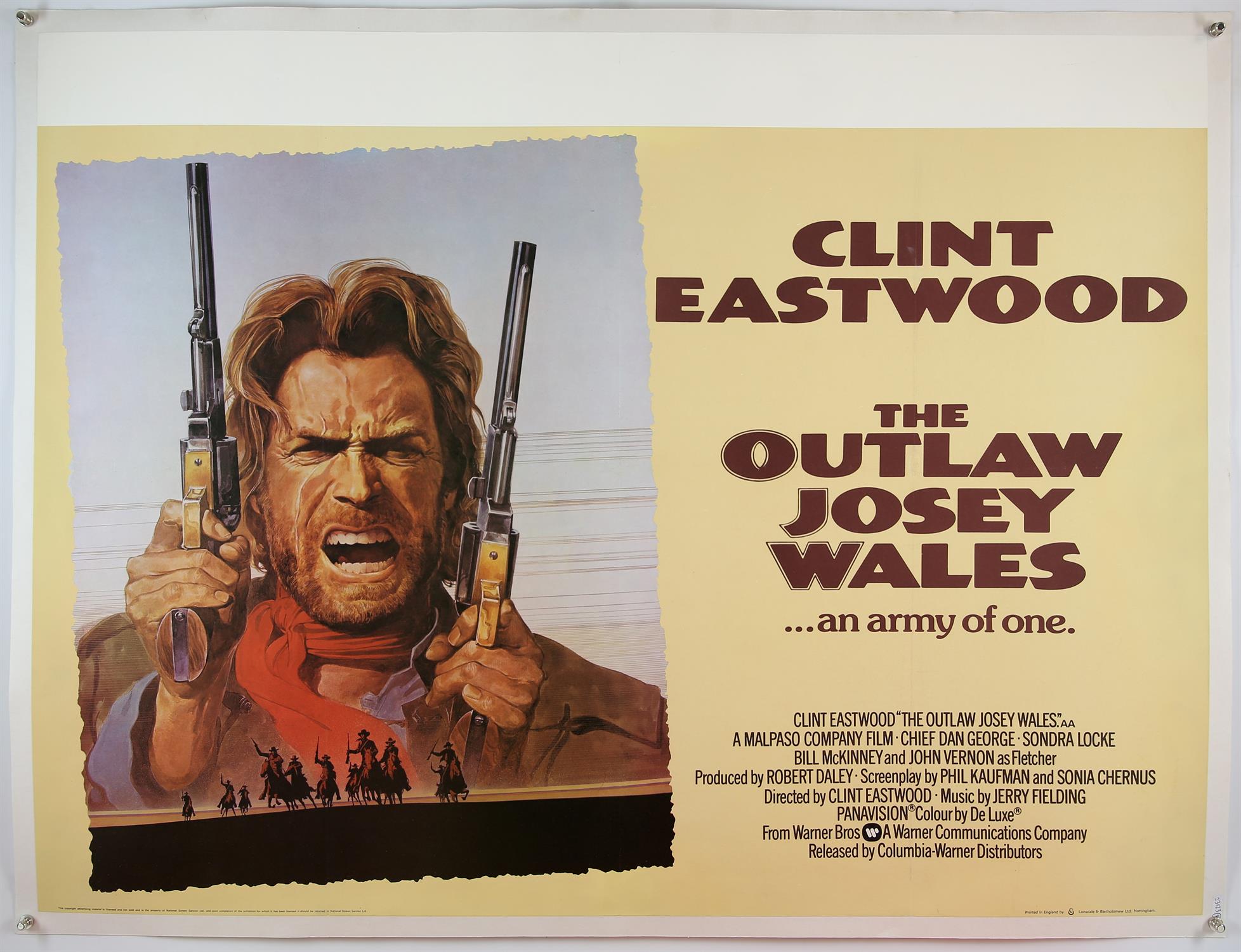 The Outlaw Josey Wales (1976) British Quad film poster, linen backed, 30 x 40 inches.