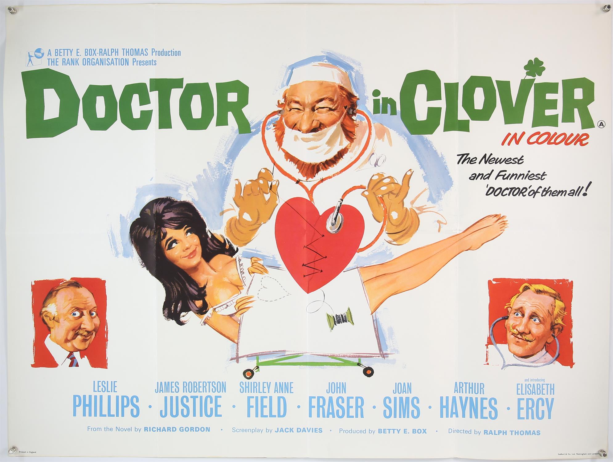 Four British Quad film posters from the British Doctor series including Doctor in Clover (1966),