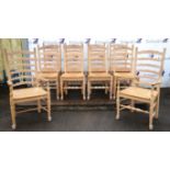 A set of ten George IV style limed oak ladderback chairs, late 20th century, to include a pair of