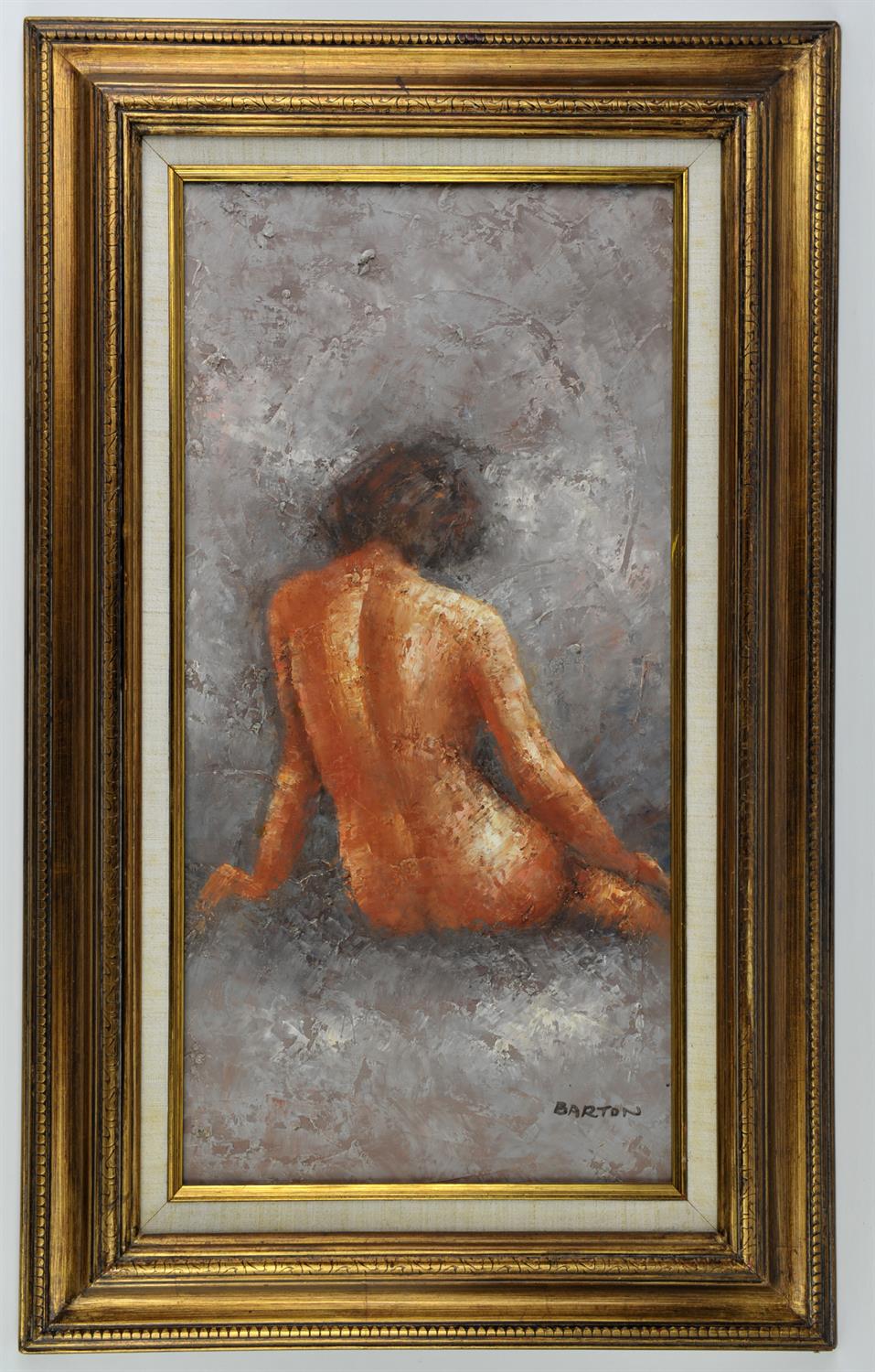 Barton (late 20th century), Seated nude, oil on canvas, signed lower right, 60 x 30cm. Framed - Image 2 of 4