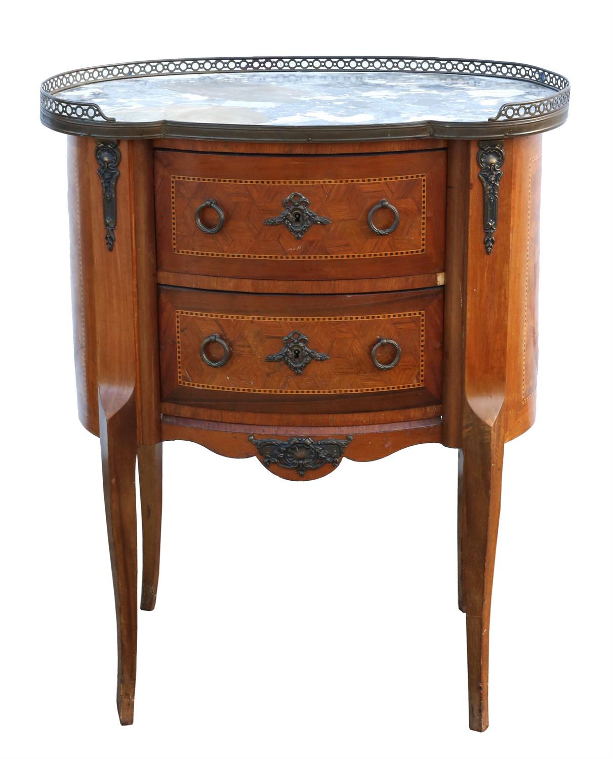 Danish parquetry commode by Lysberg and Hansen, late 19th/early 20th Century, with a kidney shaped