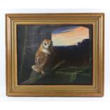 Ashton Booth (British b.1925), Owl, oil on canvas, signed and inscribed on stretcher, 39 x 49cm.