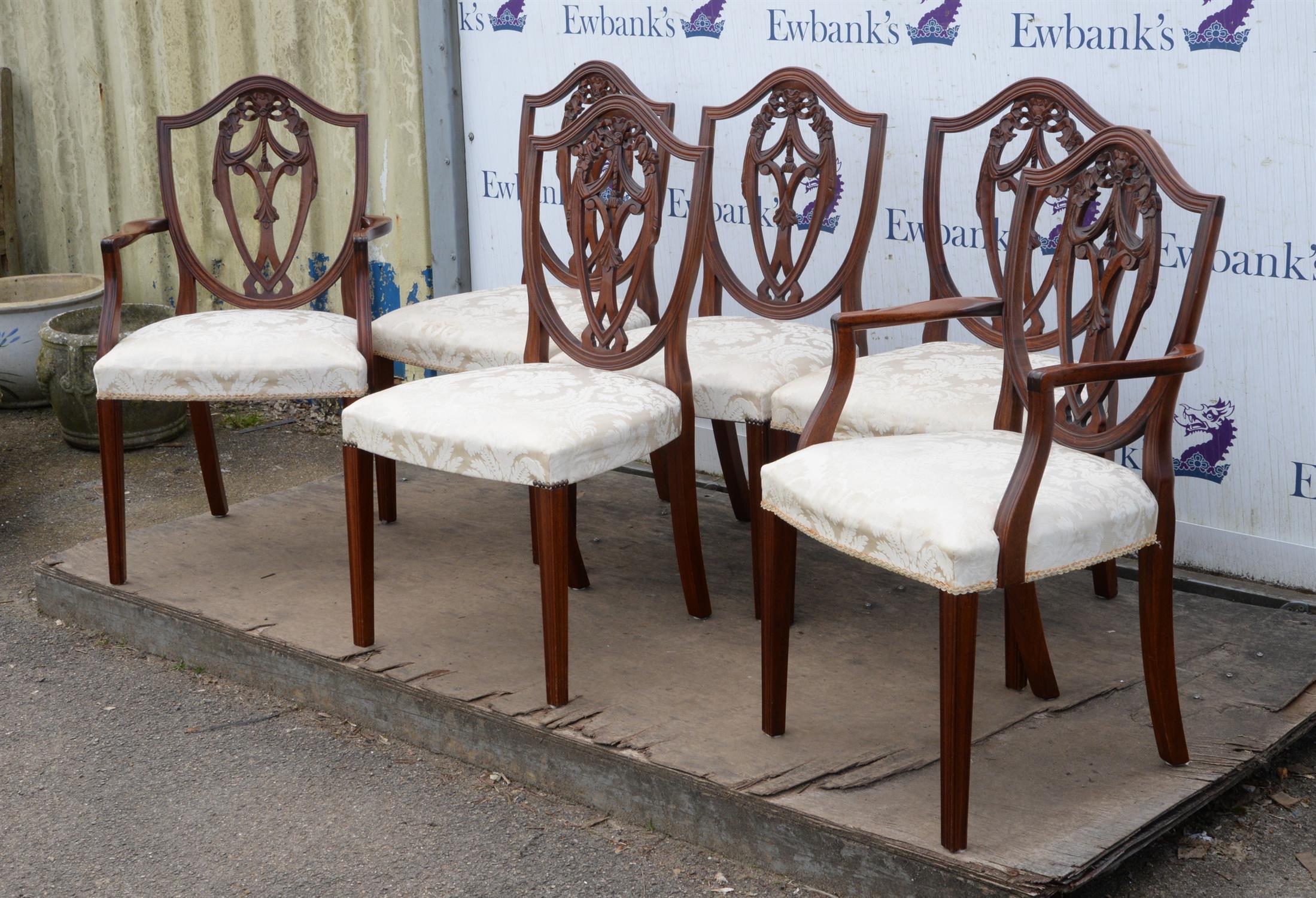 A set of six George III style mahogany dining chairs, of shield back Hepplewhite form, - Image 2 of 4