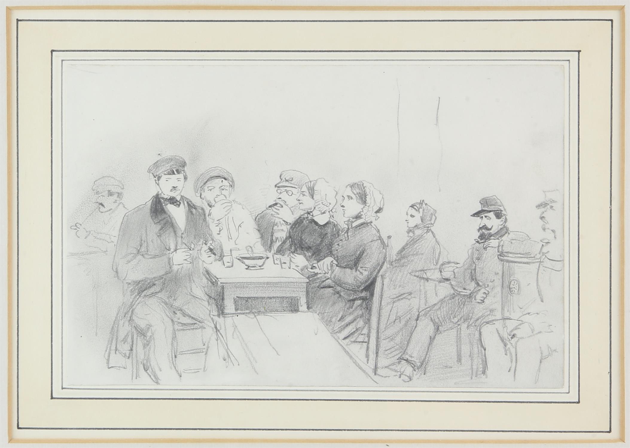 French School (19th century), The recital; Figures in a tavern, a pair of pencil drawings, - Image 2 of 2