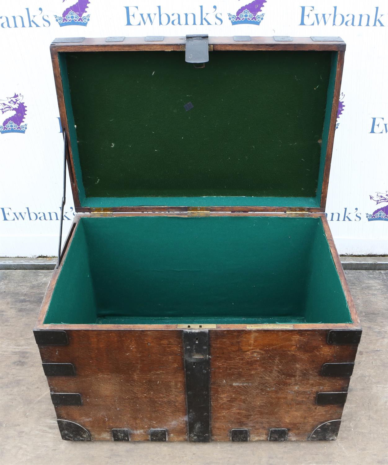 An early 20th century oak and metal bound silver chest with twin iron handles. Width 85cm - Image 4 of 5