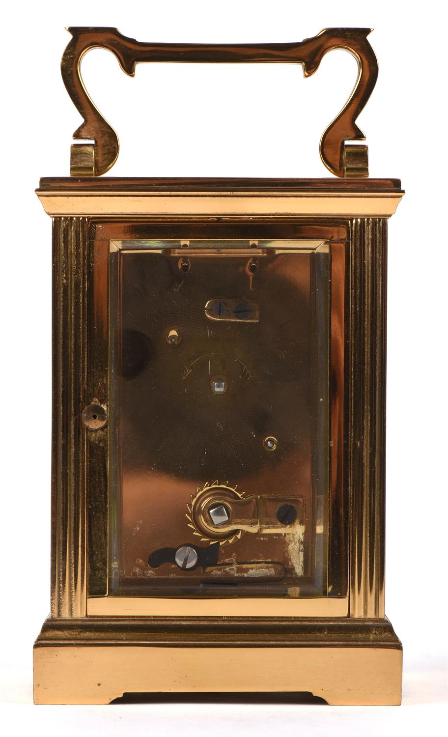 Garrard and Co. Ltd, a brass carriage clock, with white enamel dial, Roman numeral chapter room, - Image 4 of 7