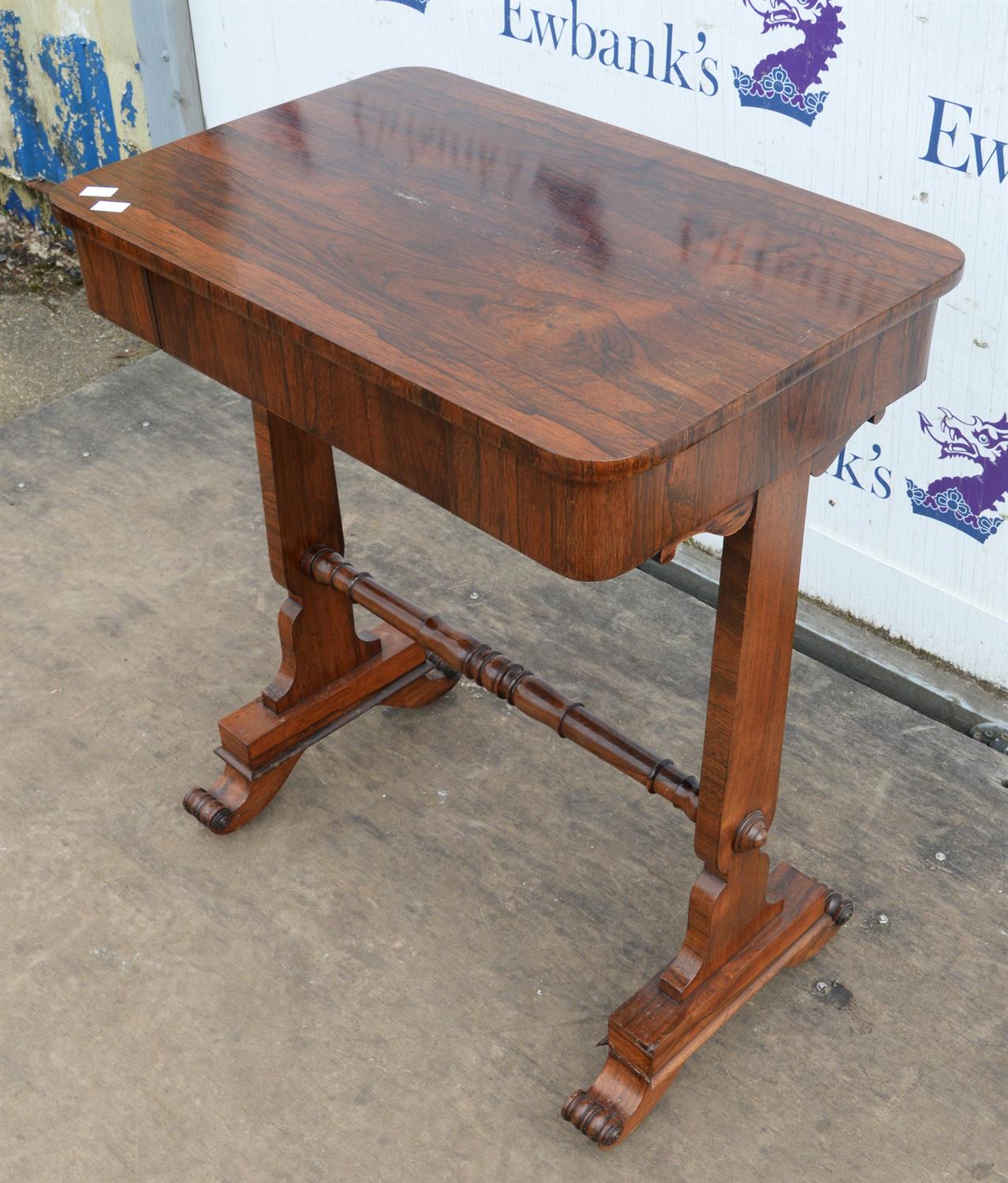 Rosewood side table, 19th Century, the rectangular top with frieze drawer, on shaped end supports - Image 3 of 4