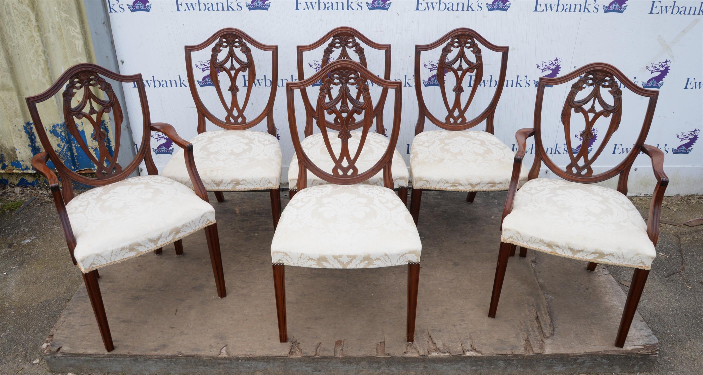 A set of six George III style mahogany dining chairs, of shield back Hepplewhite form, - Image 4 of 4