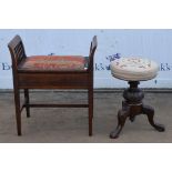 Edwardian piano stool, 67cm high together with a walnut stool, 52cm high (2)