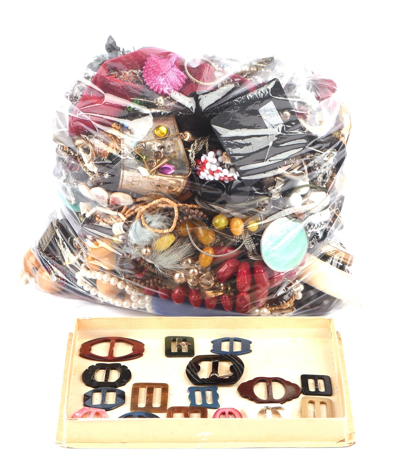 Large quantity of mainly costume jewellery, including bead necklaces, buckles, bangles,