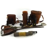 A Denkar Zoom monocular 15 x 30 x 50mm, a pair of Barr & Stroud 7 x military binoculars,