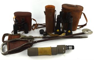 A Denkar Zoom monocular 15 x 30 x 50mm, a pair of Barr & Stroud 7 x military binoculars,