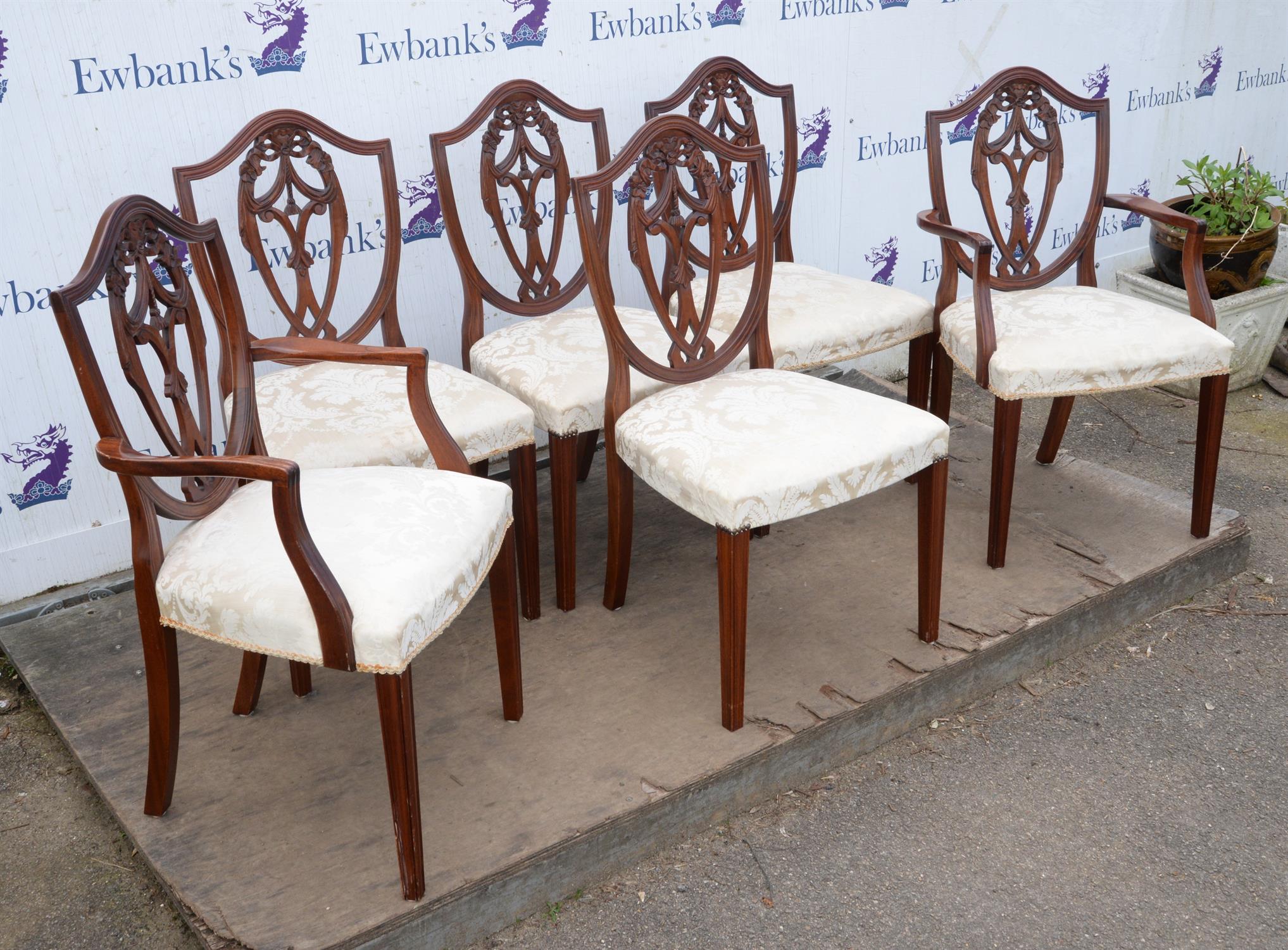 A set of six George III style mahogany dining chairs, of shield back Hepplewhite form, - Image 3 of 4