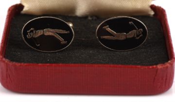 Pair of silver and enamel golf themed cufflinks in case