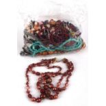 Selection of 1920's-1950's bead necklaces, including wooden beads, jet beads and others