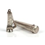 Bright cut silver cigar cutter and large cheroot holder