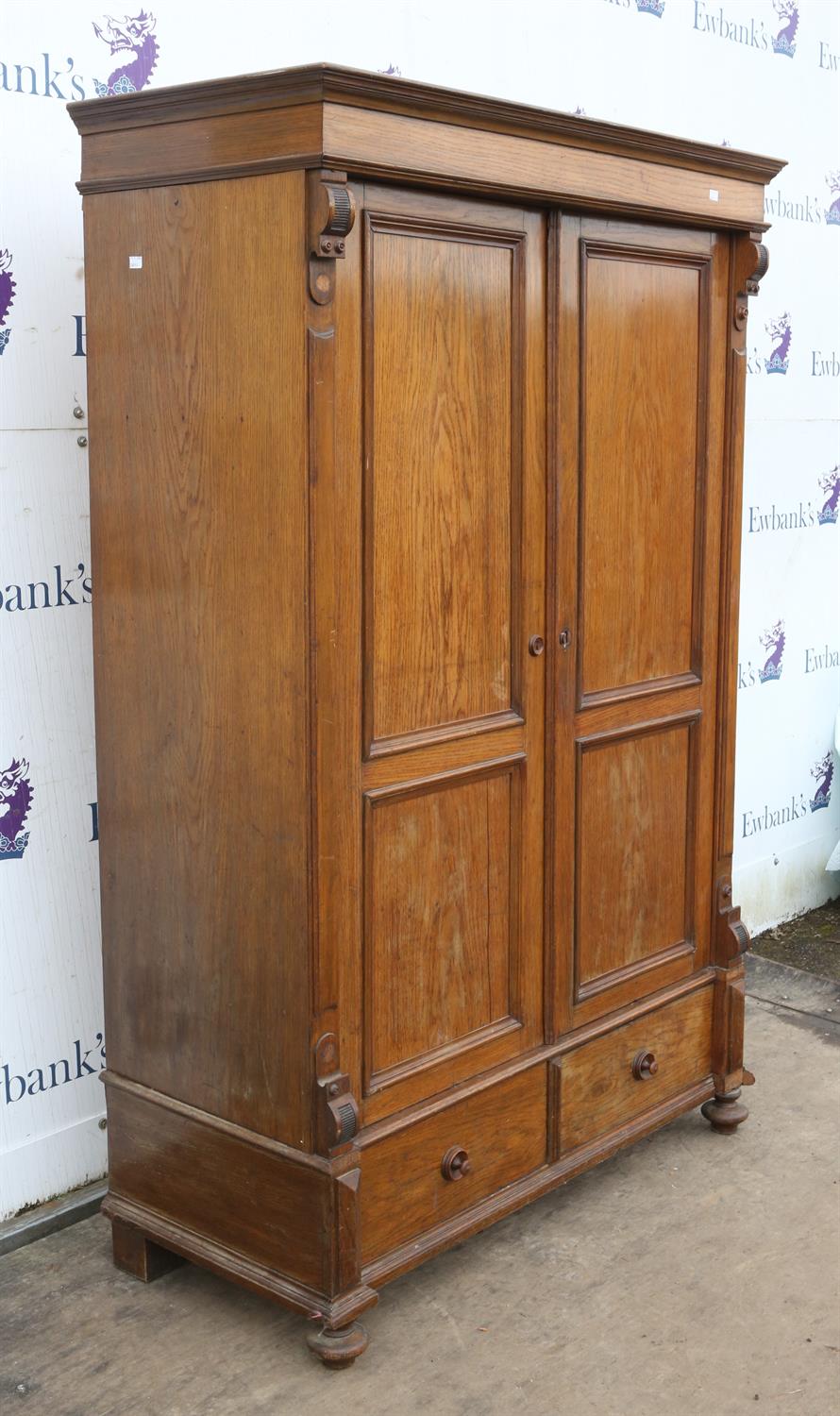 A Satinwood Armoire, Crested cornice over two panel doors over single drawer raised on turned - Image 3 of 4